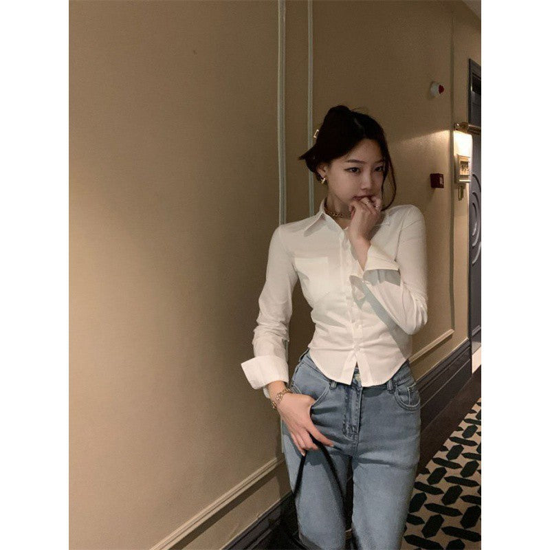 Waist Trimming Long-sleeved Hot Girl Uniform Shirt