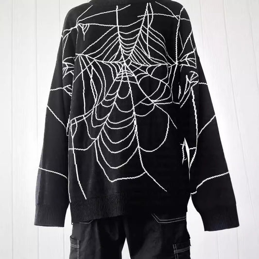 Wind Cobweb Design Knitted Loose Cool Men And Women Couple Sweater New