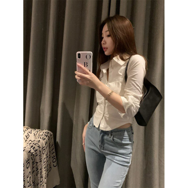 Waist Trimming Long-sleeved Hot Girl Uniform Shirt