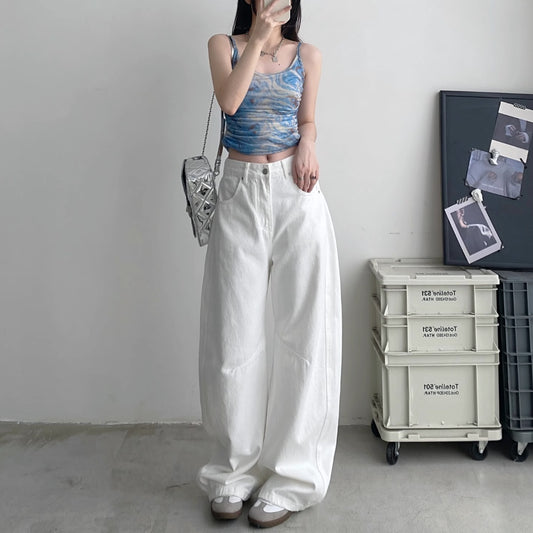 Retro Straight White Jeans Women's Loose Wide-leg Pants