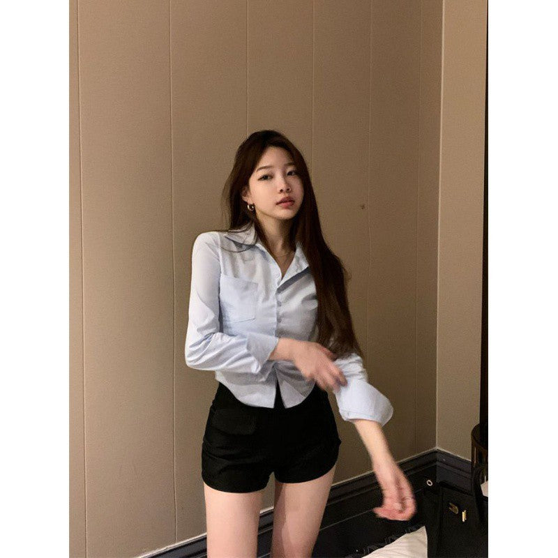 Waist Trimming Long-sleeved Hot Girl Uniform Shirt