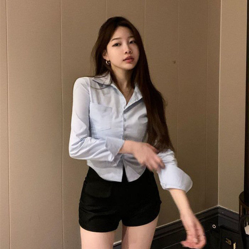 Waist Trimming Long-sleeved Hot Girl Uniform Shirt