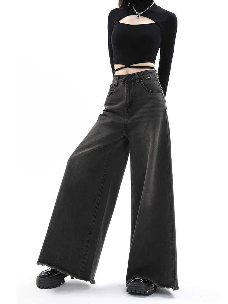 Loose High Waist Retro Raw Hem Wide Legs Jeans