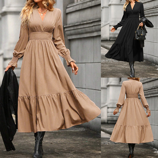 Women's Fashion Lantern Long Sleeve V-neck Dress