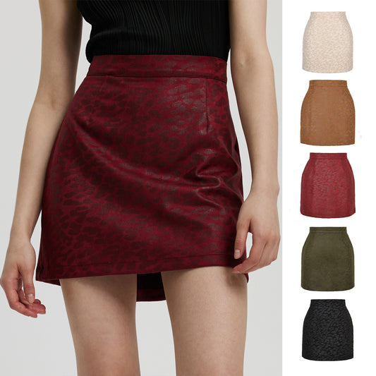 Bronzing Leopard Suede Skirt European And American High Waist Skirt